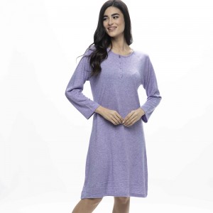Women's Nightgown Purple Fleece Solid Color With Galaxy Buttons