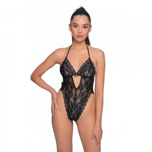 Body Lace Black Bodysuit Open Crotch Milena Paris 2484