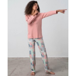 Vamp Women's Pajamas With Flared Pants With Printed Pants